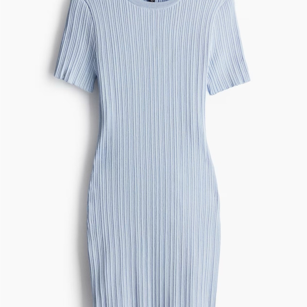 H&M Light Blue Ribbed Mini Dress